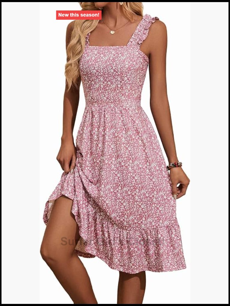 Elastic Straps Square Neck Floral Flowy A-Line Midi Sundress